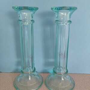 Vetraria Etrusca Recycled Glass Set of 2 Candlesticks, Bottle Green